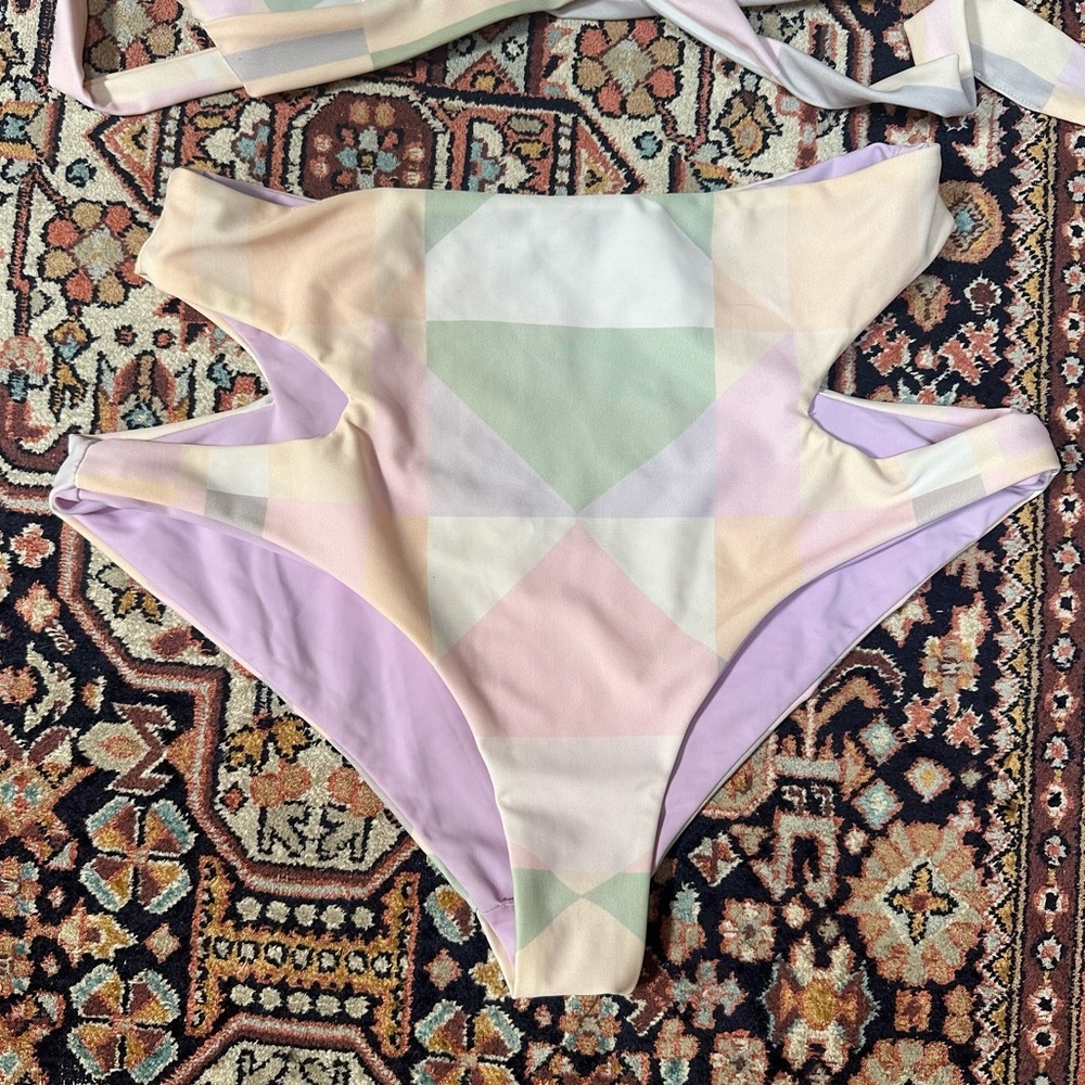 SET Mara Hoffman Diamonds Pastel Bikini BOTTOM & TOP High Waist Cutout Wrap Top - Picture 7 of 13